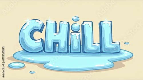 The word chill rendered in melting ice under a spotlight