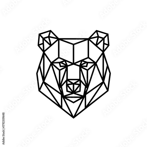 Geometric grizzly bear head vector in black lines, minimalist polygonal style