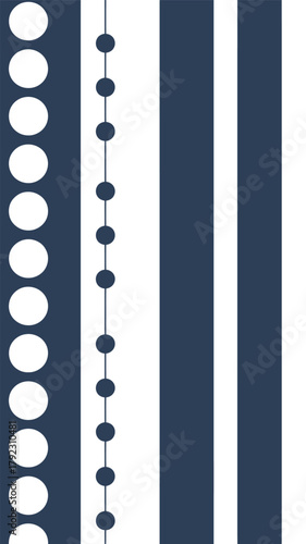 A graphic design with white circles, dark circles on a line, and dark and light stripes
