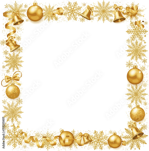 Isolated a kinds of deferent Christmas golden decoration Holiday vector frame, border. vector art with white background..