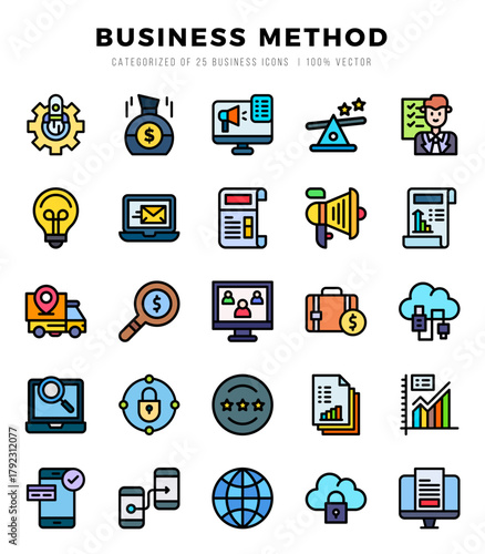 Set of Business Method icons in Lineal Color style. Lineal Color Icons symbol collection.
