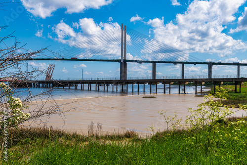 The Queen Elizabeth II bridge or Dartford Crossing over the River Thames connecting Kent and Essex in England.