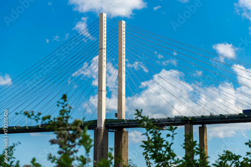 The Queen Elizabeth II bridge or Dartford Crossing over the River Thames connecting Kent and Essex in England.