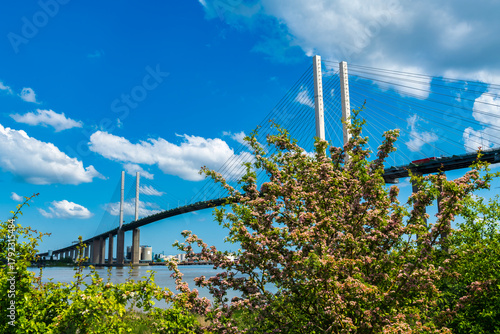 The Queen Elizabeth II bridge or Dartford Crossing over the River Thames connecting Kent and Essex in England.