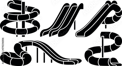 Water Park Aqua Slides Vector Silhouette Collection