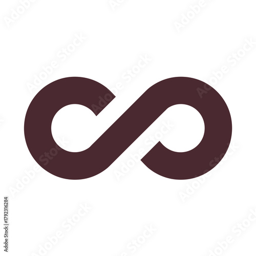 Isolated infinity symbol on a white background, isolated infinity symbol is often associated with endless possibilities and unending love. Maroon isolated infinity symbol in simple minimalistic style,
