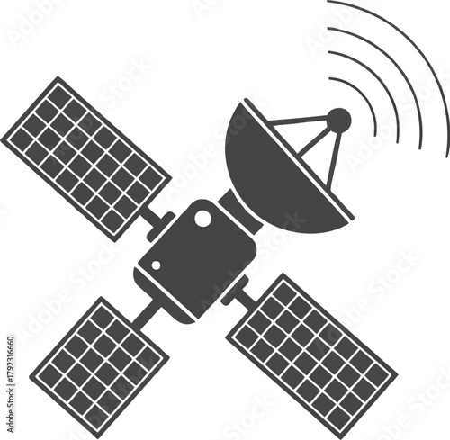Satellite orbiting earth transmitting data with solar panels providing power for global communication and technological advancement in space exploration and research