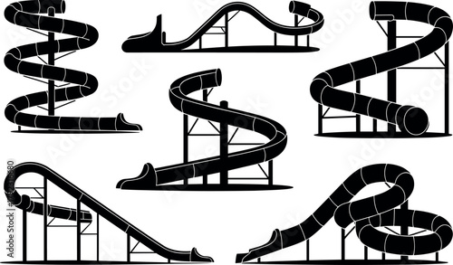 Water Park Slides Vector Silhouette Collection Set