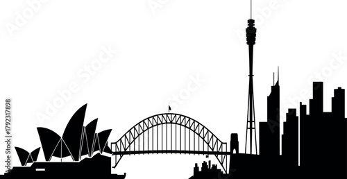 Sydney Australia City Skyline Silhouette Vector Graphic