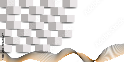 Abstract background wall of white cubes and black floor with light beams