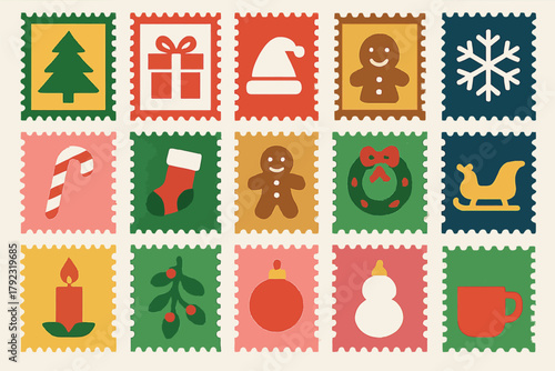 Christmas Stamps Holiday Icons Digital Design