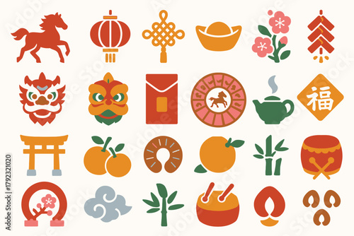 Chinese New Year Icons and Symbols for Celebration
