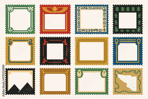 Ancient Egyptian Decorative Frames with Hieroglyphs and Symbols