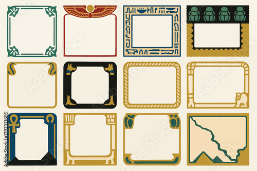 Ancient Egyptian Decorative Frames with Hieroglyphs and Symbols