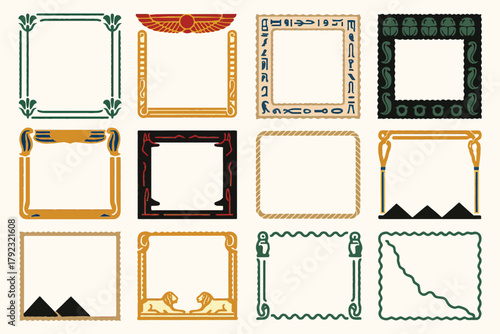Ancient Egyptian Decorative Frames with Hieroglyphs and Symbols