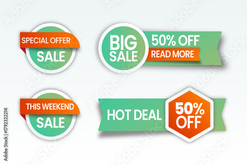 Colorful vector set of new sale discount price tag stickers and best deal web labels