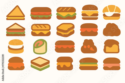 Variety of Sandwiches and Burgers in Flat Design