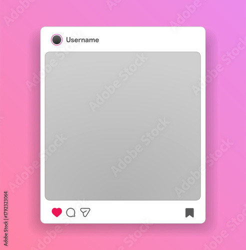 Social media post template. Instagram marketing mock up. Twitter like, share, comment, save, repost icon. Vector illustration