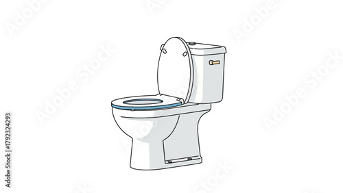 A cartoonstyle illustration of a white toilet with a blue rim on the seat