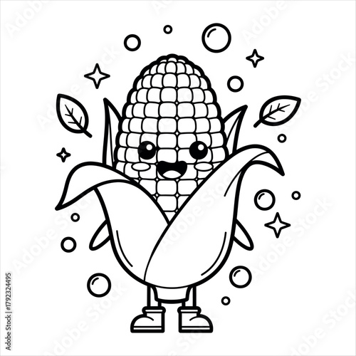 Cute smiling corn character wearing boots isolated on transparent background