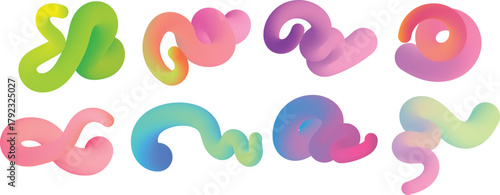 Eight abstract fluid gradient shapes with smooth curves and vibrant colors vector