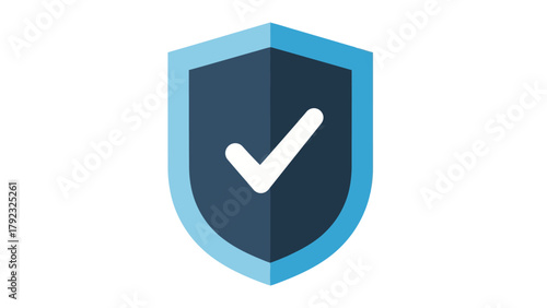 A dark blue shield with a light blue border and a white checkmark