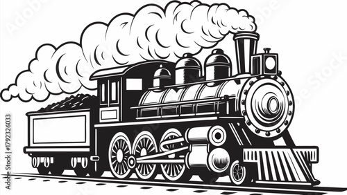 Vintage steam train locomotive design, perfect for transportation history or old west themes