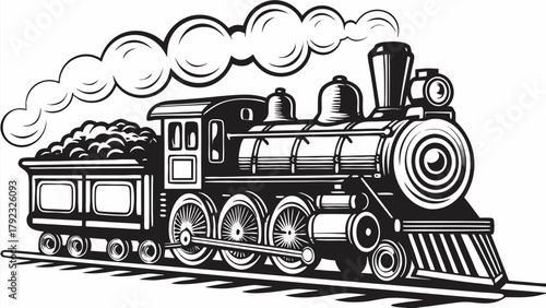 Vintage steam train locomotive with coal car and smoke ready for adventure and classic rail journey