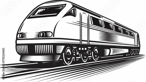Sleek modern high speed train speeding along tracks, dynamic transport illustration
