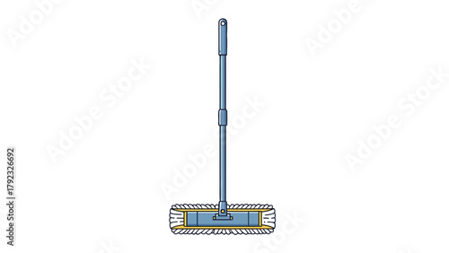 A flat mop with a blue handle and a blue and yellow mop head