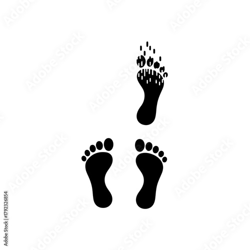 Black and white icon showing a trail of clear footsteps that abruptly stops or becomes blurry. Symbolizes a life journey forcibly interrupted and the sudden, unknown end to a person's path