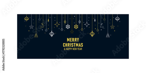 Christmas Hanging Lights and Ornaments on a Festive Holiday Background