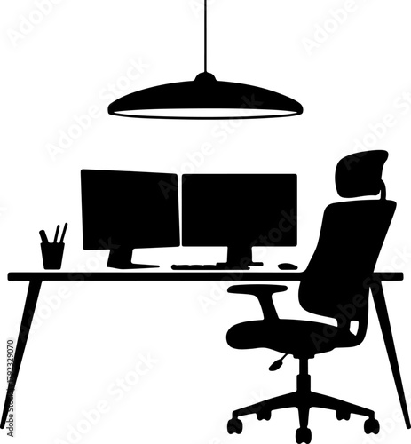 home office desk setup silhouette vector illustration