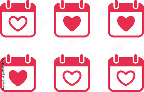 Valentine's Day Calendar Icons Heart-Shaped Symbols for Romantic Dates and Events