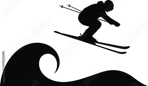 Dynamic Skiing Silhouette Capturing the Essence of Winter Sports and Mountain Adventures