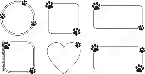 Dog Paw Print Frames Vector Graphics Collection Cute Pet Illustration Clip Art Animal Paw Vector Decoration Element