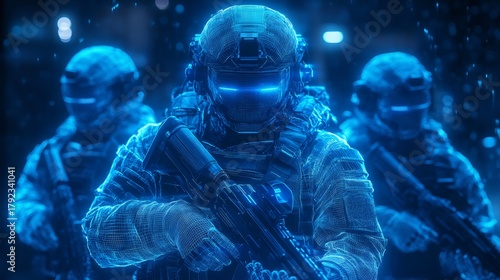 Digital soldiers preparing for futuristic cyber combat