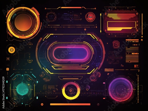 Colorful abstract futuristic science interface dashboard