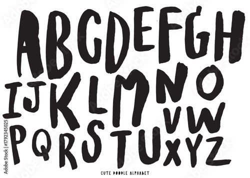 Cute doodle Vector background with black and white letters,Cute doodle Alphabet, alphabet pattern
