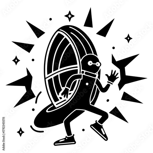 Figure emerging from mysterious portal, breakthrough concept