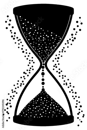 Stylized hourglass with flowing sand, time concept vector graphic