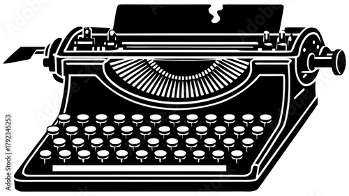 Retro mechanical typewriter silhouette for historical writing theme
