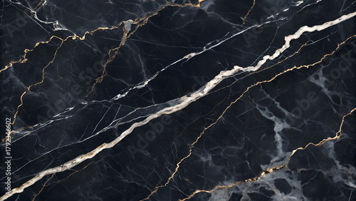 Elegant black marble texture with golden veins creating a luxurious and sophisticated surface for interior design and decorative applications