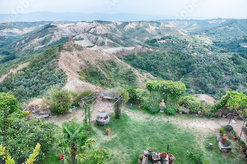 Panoramic View of Calanchi Badlands near Civita di Bagnoregio, Italy