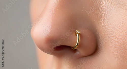 Golden Nose Pin with Nose Isolated on White