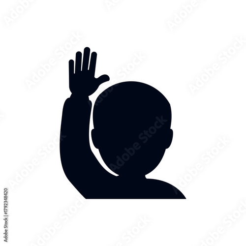 man raising hand hello greeting answer question raised hand men smile student goodbye emoji symbol sign icon vector illustration isolated flat