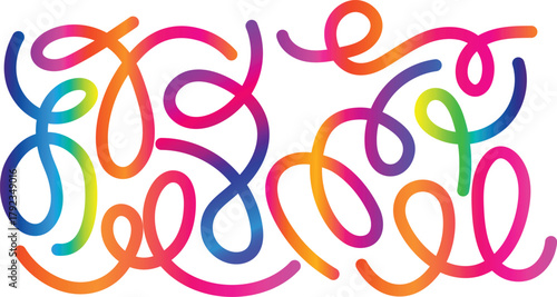 Photos Colorful abstract swirling ribbons with rainbow gradient on white background cur