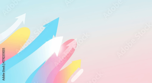 Colorful arrows pointing upwards on a soft gradient background, symbolizing growth and progress.