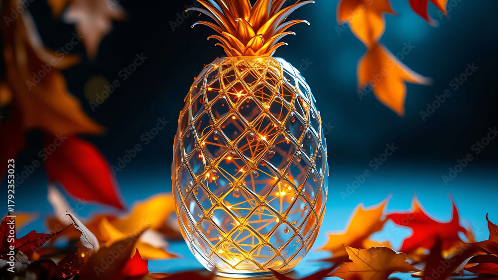 Obraz premium Festive Christmas season decoration with a burning candle on the table and a gold ball ornament on the tree