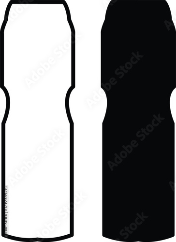Abstract minimalist illustration of two contoured bottles or cans, outline and solid